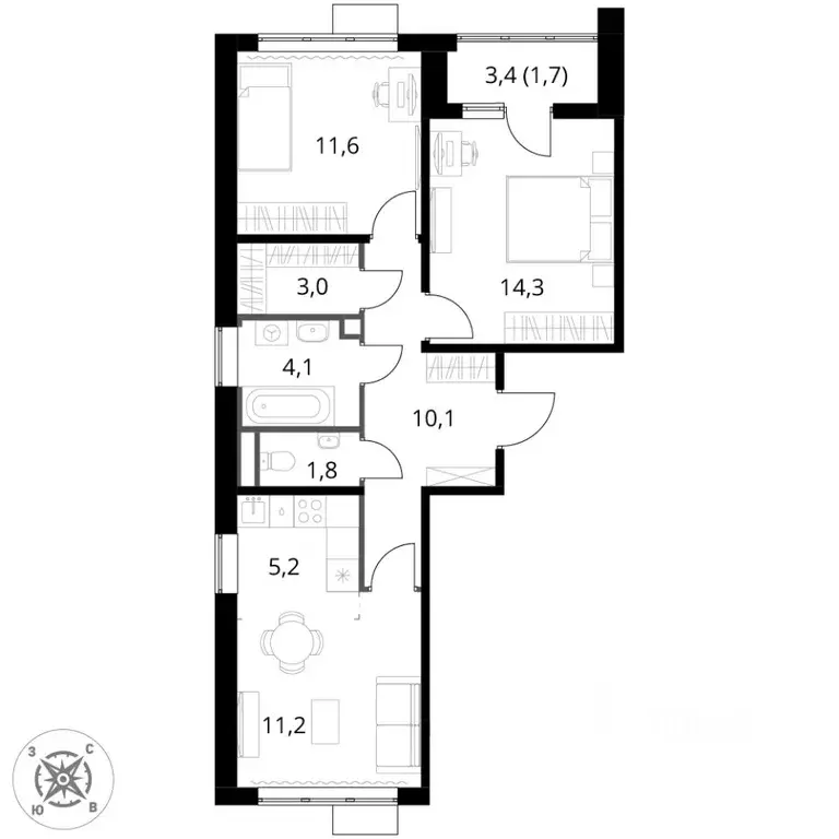 3-к кв. Московская область, Химки Подрезково мкр, 1-й Шереметьевский ... - Фото 2