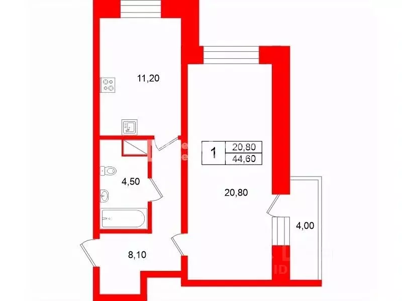 1-к кв. Санкт-Петербург ул. Среднерогатская, 11 (44.6 м) - Фото 1