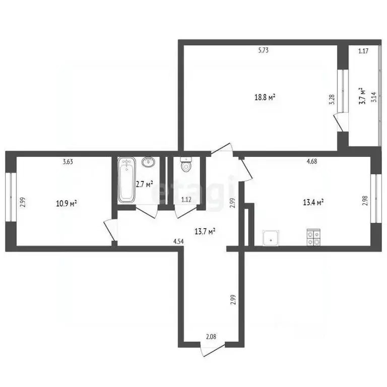 2-к кв. Тюменская область, Тюмень ул. Николая Федорова, 17 (61.3 м) - Фото 0