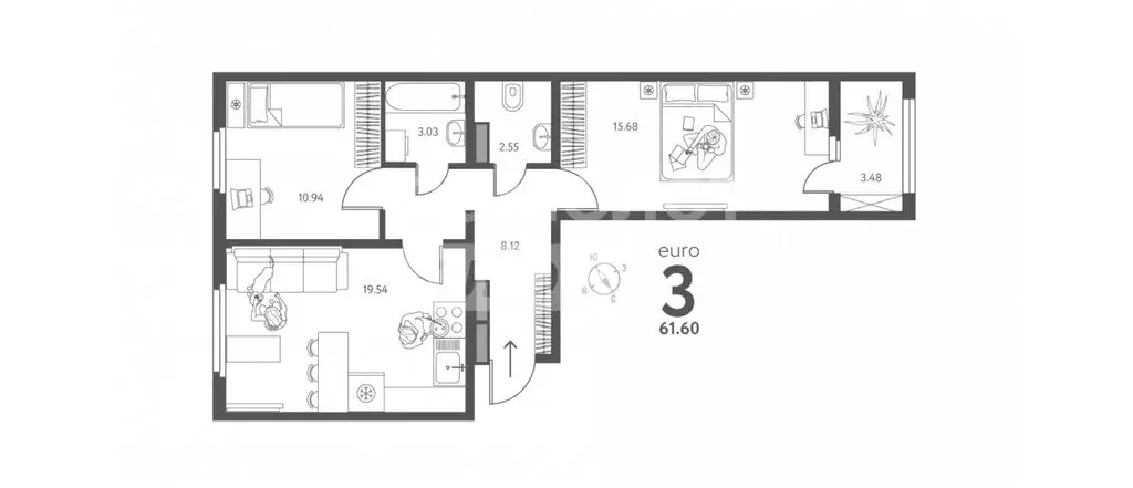 2-комнатная квартира: Липецк, улица Перова, 2Д (61.6 м) - Фото 0