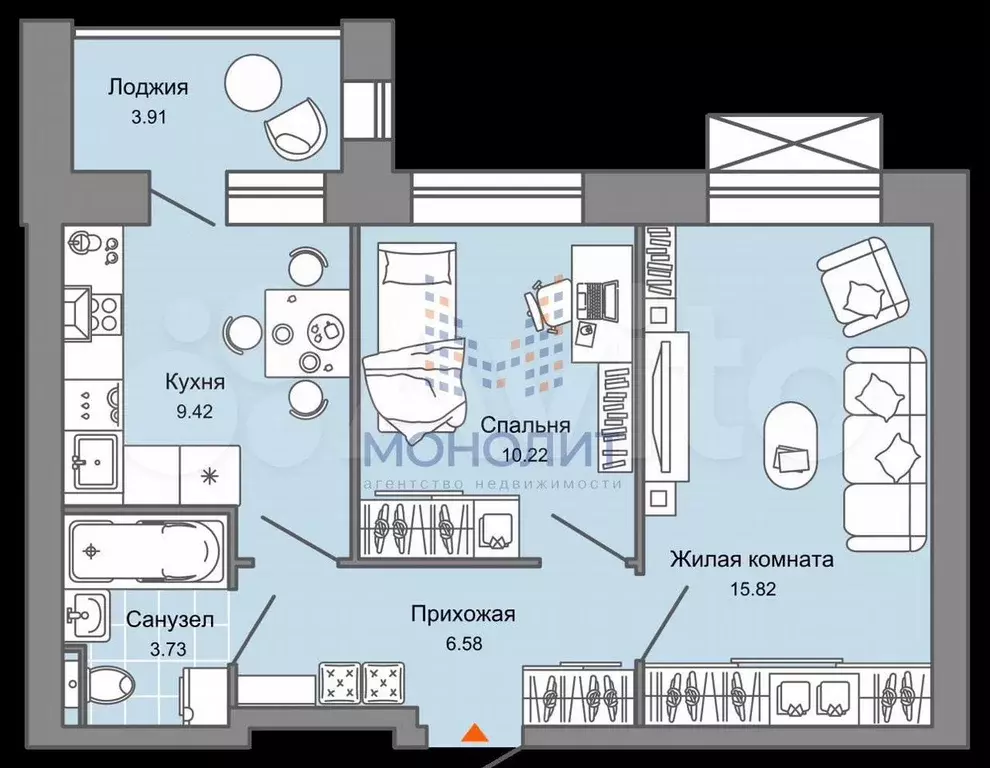 2-к. квартира, 47,7 м, 3/6 эт. - Фото 0