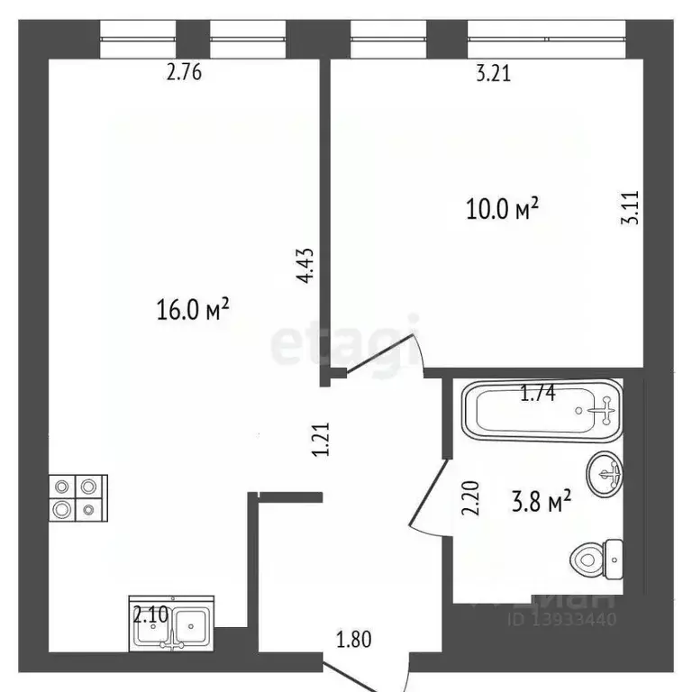 1-к кв. Тюменская область, Тюмень ул. Юрия Рогачева, 11к2 (29.7 м) - Фото 2