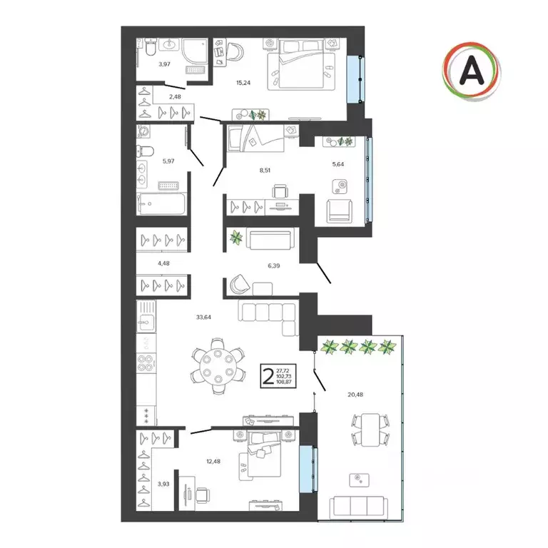 2-к кв. Брянская область, Брянск ул. Николая Амосова, 2 (105.76 м) - Фото 1