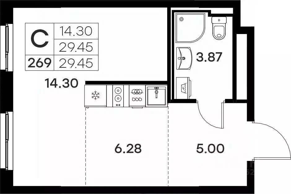 Студия Владимирская область, Владимир  (29.45 м) - Фото 0