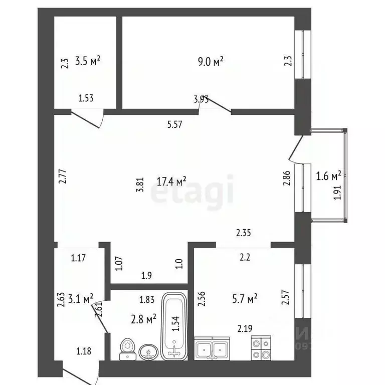 2-к кв. Башкортостан, Стерлитамак ул. Тукаева, 13 (41.5 м) - Фото 1