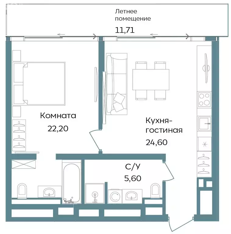 2-комнатная квартира: Саки, курортный кластер Темпо (64.11 м) - Фото 0