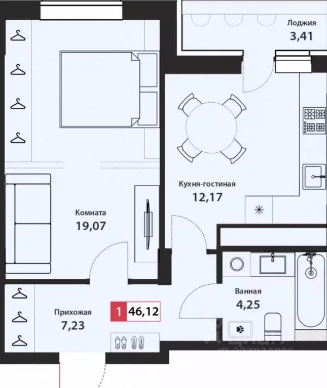 1-к кв. Тверская область, Тверь Оснабрюкская ул., 22 (46.12 м) - Фото 2
