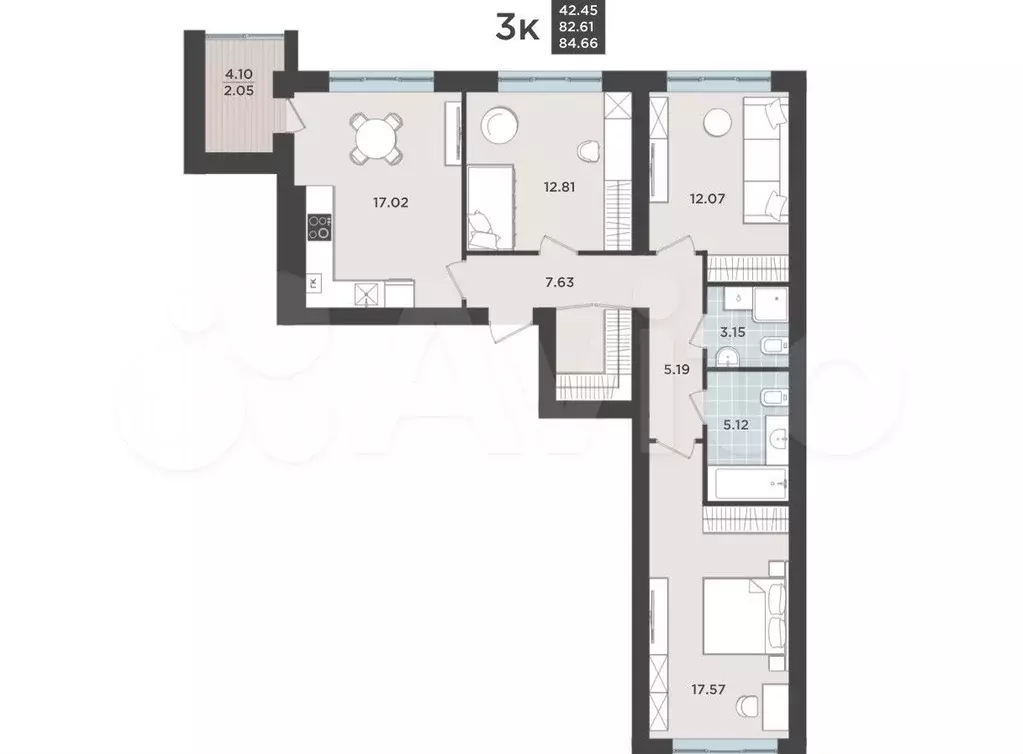 3-к. квартира, 82,6 м, 7/9 эт. - Фото 1