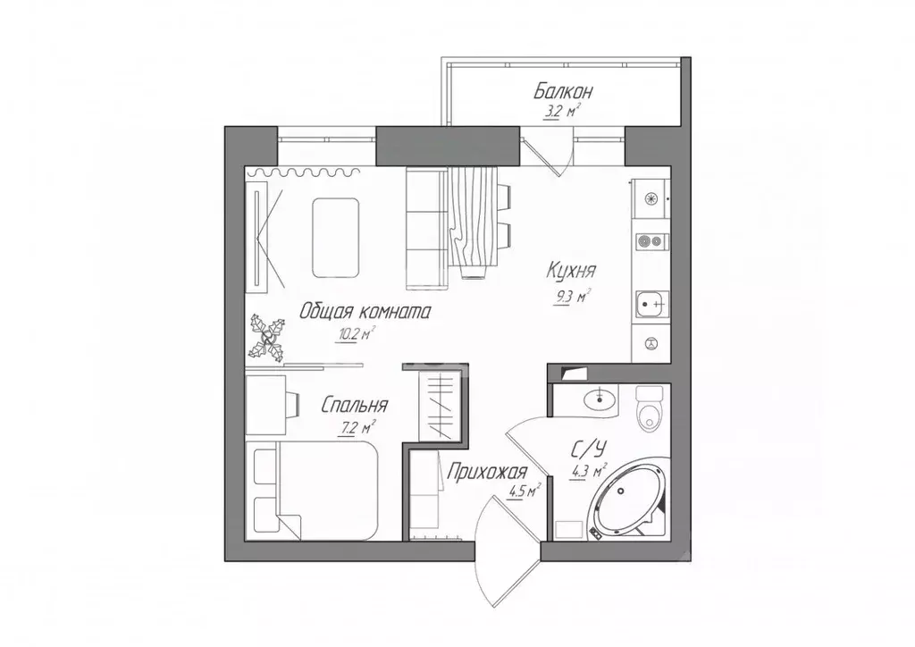 1-к кв. Московская область, Люберцы ул. 8 Марта, 30Б (35.6 м) - Фото 2