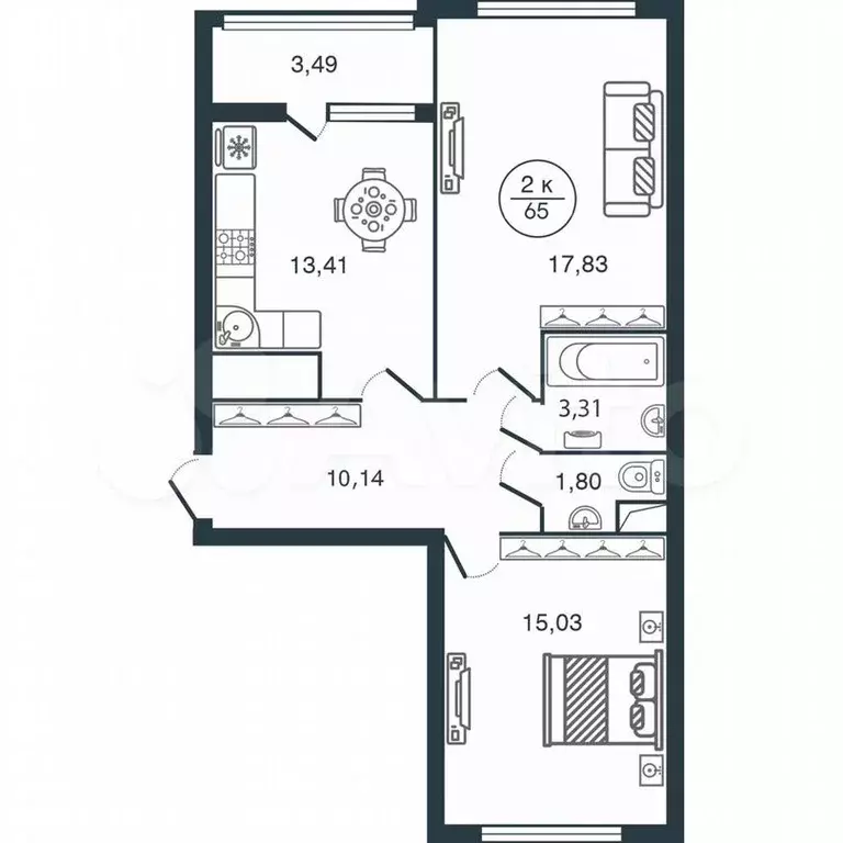 2-к. квартира, 65м, 6/12эт. - Фото 0