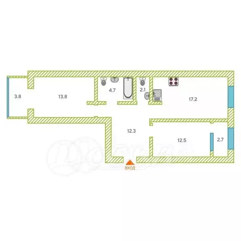 3-комнатная квартира: Тюмень, улица Владислава Крапивина, 10 (65.9 м) - Фото 1