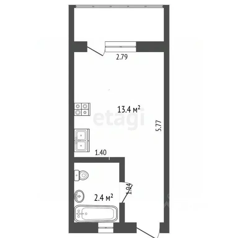 Студия Севастополь пос. Любимовка, ул. Южногородская, 36к3 (19.2 м) - Фото 2