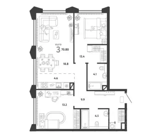 2-к кв. Москва ул. Малая Очаковская, 1к2 (70.8 м) - Фото 2