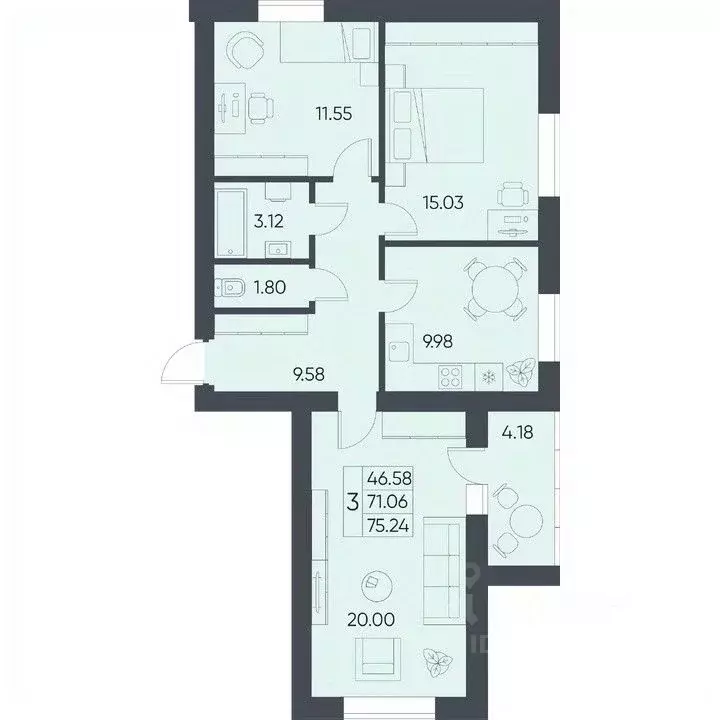 3-к кв. Саратовская область, Татищево рп  (75.24 м) - Фото 0