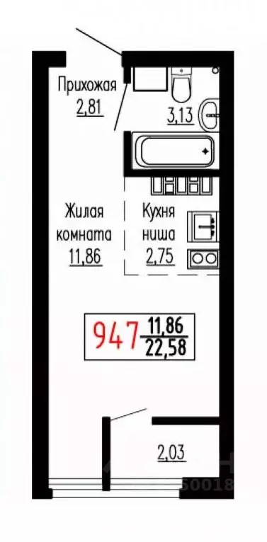 Студия Свердловская область, Екатеринбург ул. Лыжников, 3 (22.4 м) - Фото 1