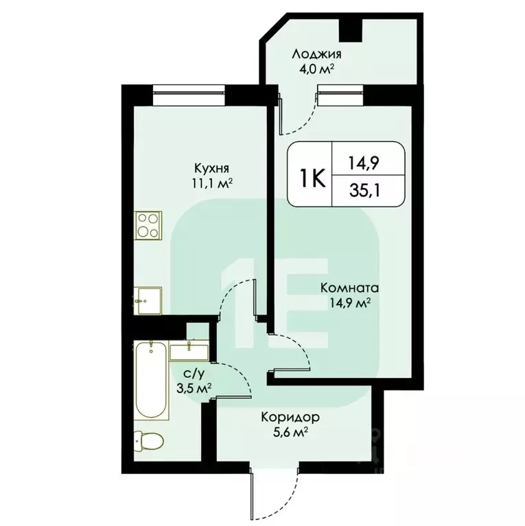 1-к кв. Новосибирская область, Новосибирск ул. Михаила Кулагина, 35 ... - Фото 1