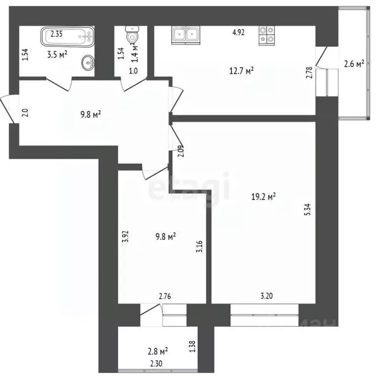 2-к кв. Башкортостан, Стерлитамак ул. Артема, 116б (56.4 м) - Фото 1