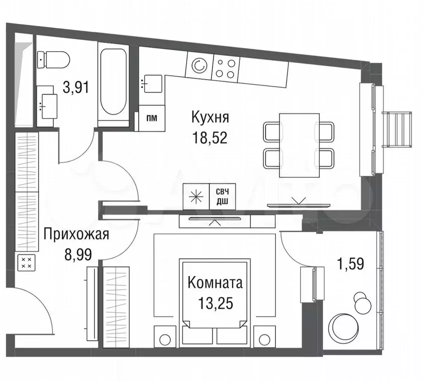 1-к. квартира, 46,3 м, 5/22 эт. - Фото 0