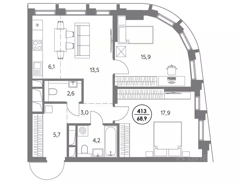 2-к кв. Москва ул. Фридриха Энгельса, 56С9 (68.9 м) - Фото 0