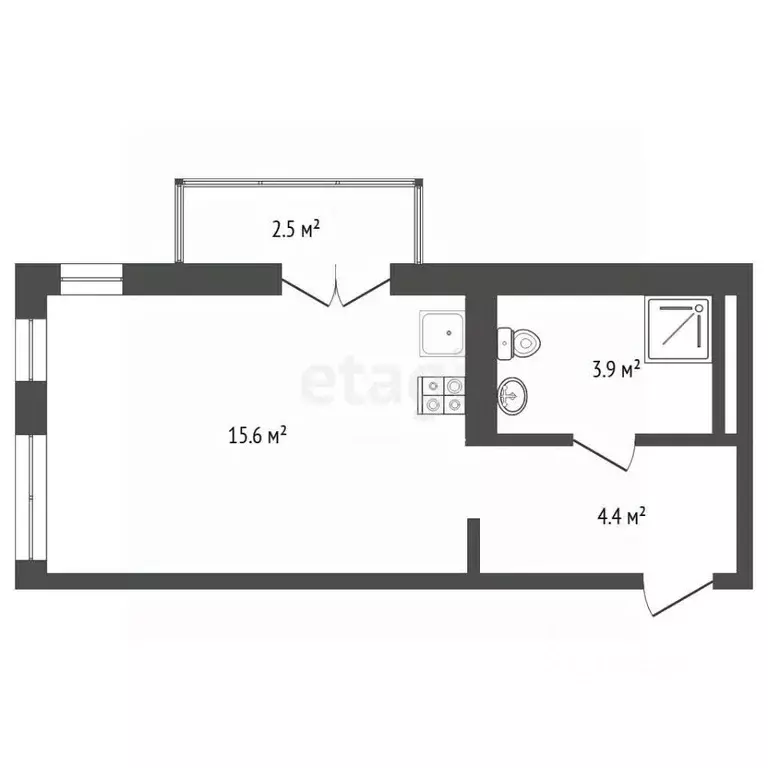 Студия Тюменская область, Тюмень ул. Газовиков, 38к2 (24.0 м) - Фото 2