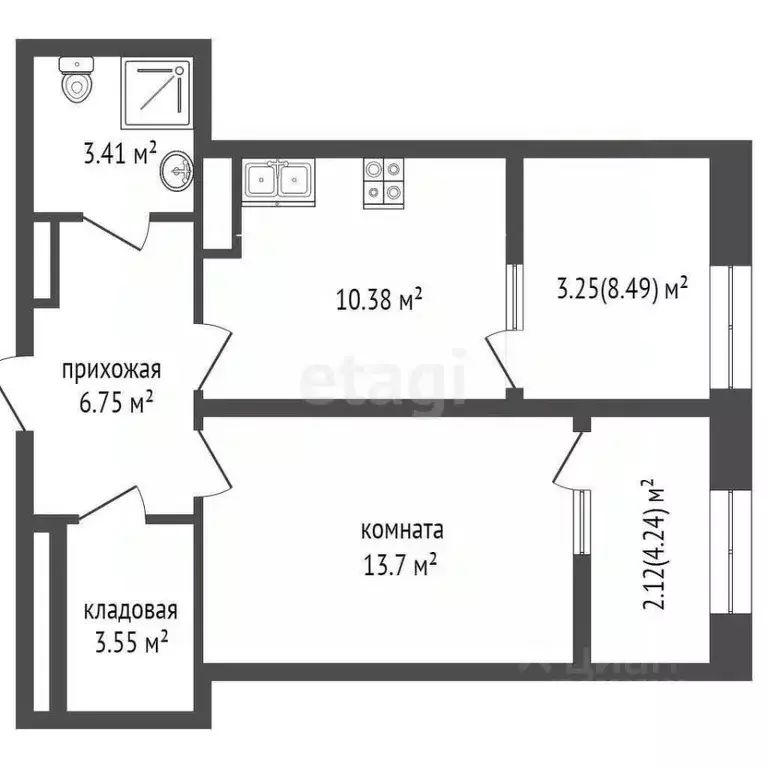 2-к кв. Ростовская область, Ростов-на-Дону Береговая ул., 73с1 (44.0 ... - Фото 1