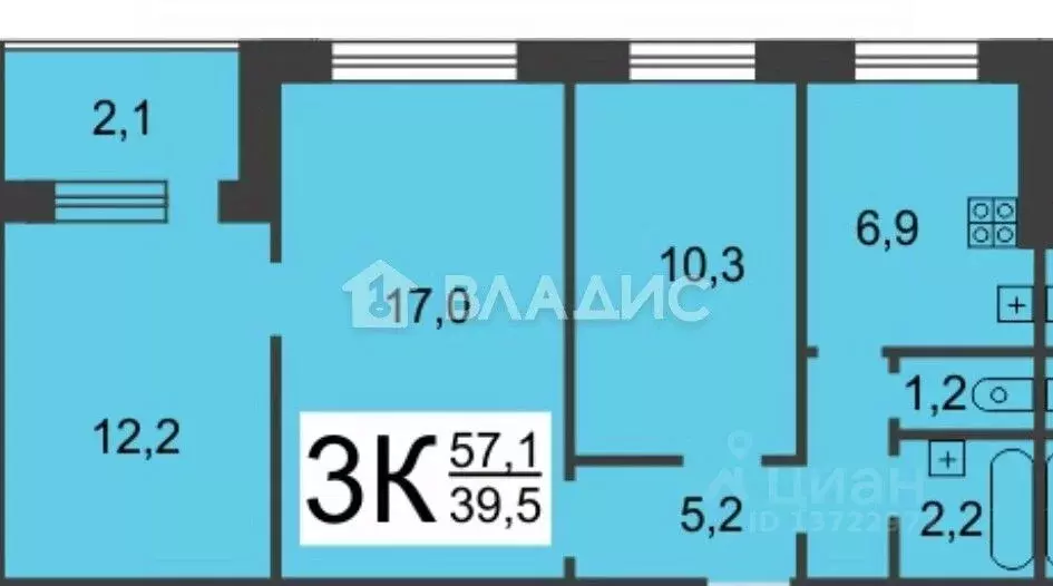 3-к кв. Нижегородская область, Нижний Новгород ул. Голубева, 4 (57.1 ... - Фото 1