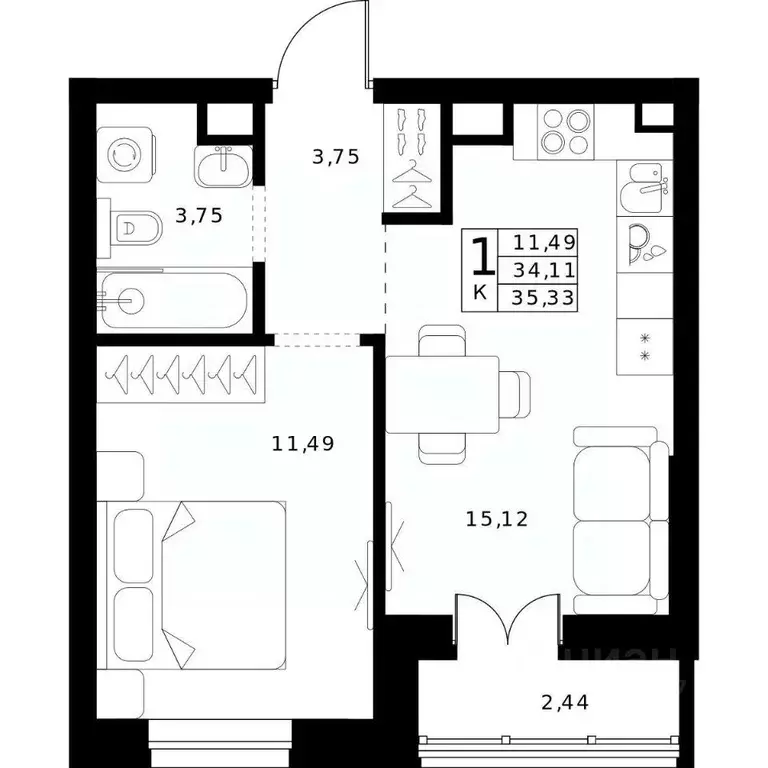 1-к кв. Нижегородская область, Нижний Новгород Ленгородок мкр, Мед ... - Фото 0