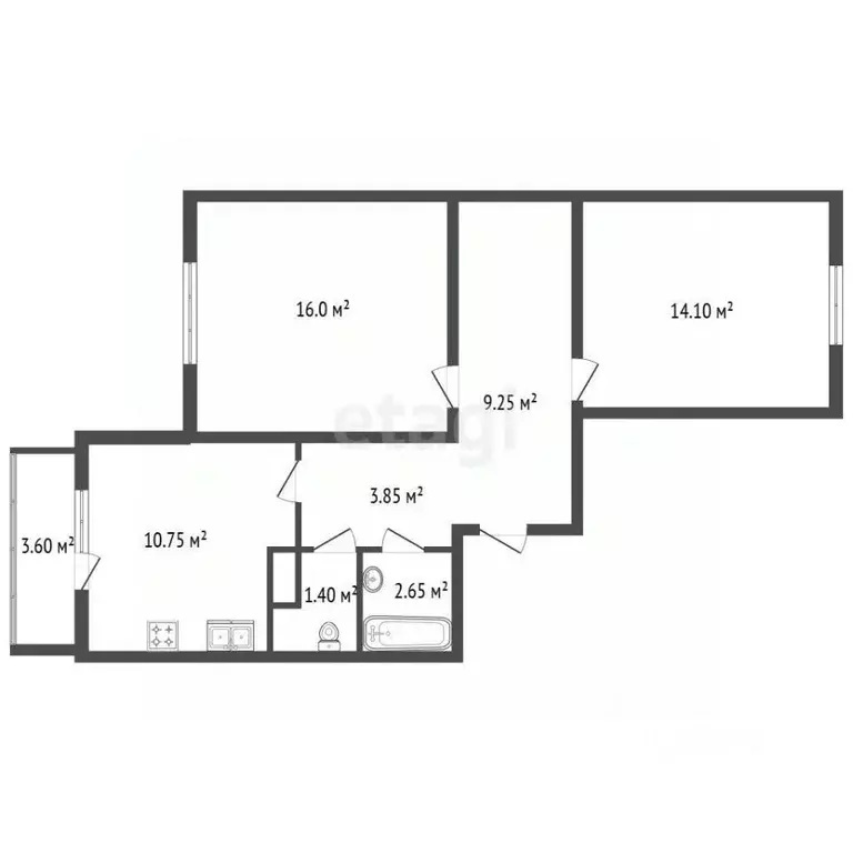 2-к кв. Ленинградская область, Всеволожск ул. Джанкойская, 1к1 (58.2 ... - Фото 2