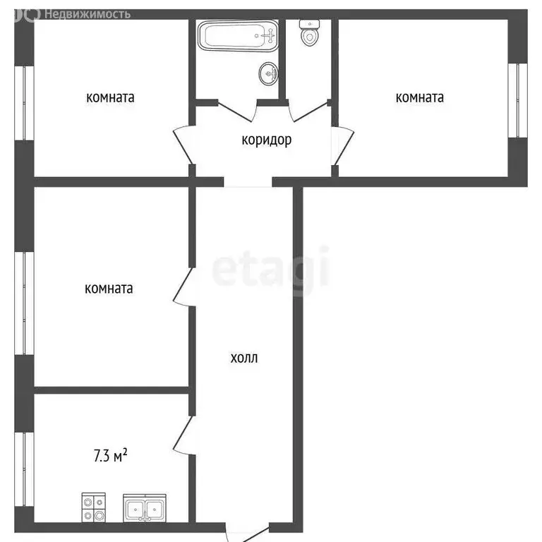 3-комнатная квартира: Рыбинск, Фасадная улица, 1 (56.6 м) - Фото 1