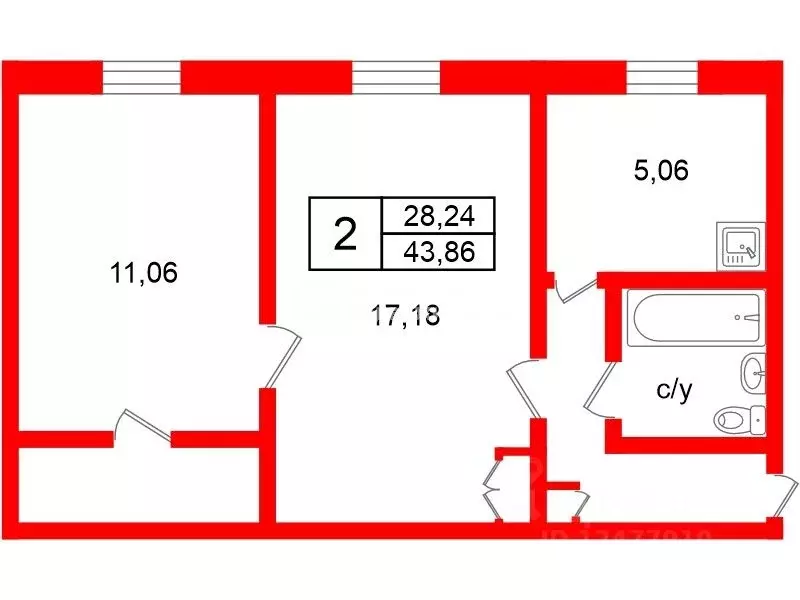 2-к кв. Санкт-Петербург Якорная ул., 1 (43.86 м) - Фото 2
