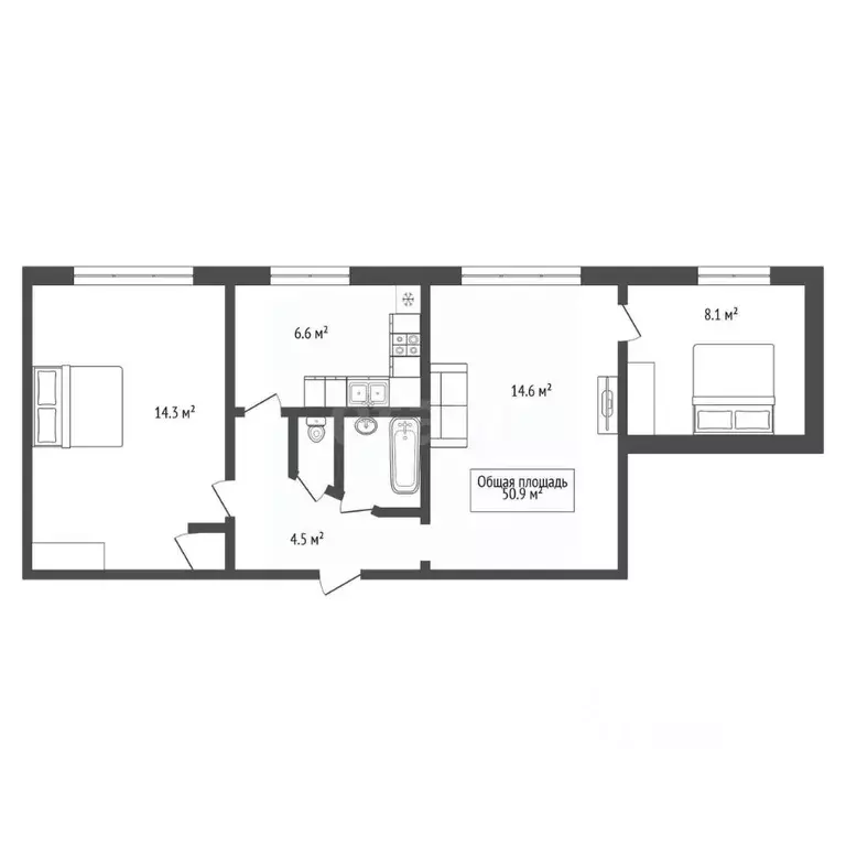 3-к кв. Новосибирская область, Новосибирск Кубовая ул., 91/1 (50.9 м) - Фото 2