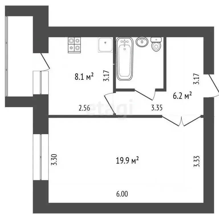 1-к кв. Вологодская область, Вологда Дальняя ул., 20г (38.2 м) - Фото 2