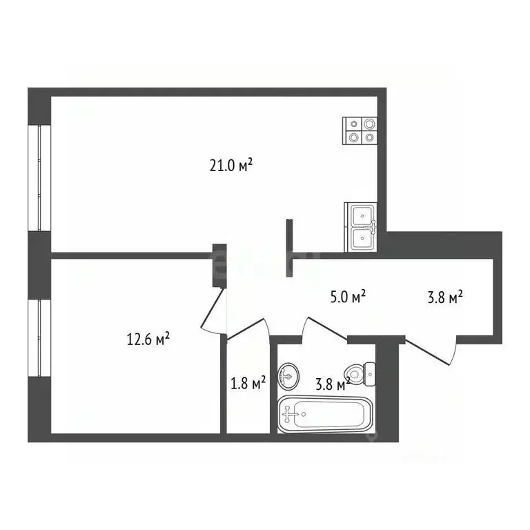 1-к кв. Тюменская область, Тюмень ул. Судостроителей, 48к1 (47.58 м) - Фото 2