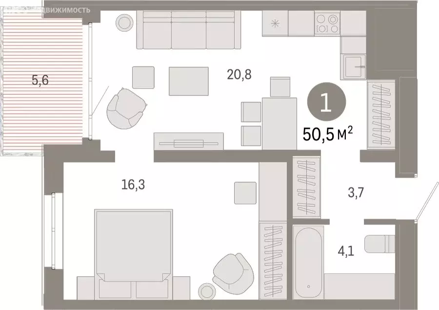 1-комнатная квартира: Екатеринбург, улица Советских Женщин (50.4 м) - Фото 1