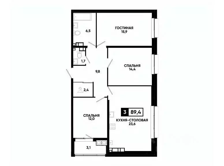 2-к кв. Ставропольский край, Ставрополь ул. Андрея Голуба, 14к2 (89.4 ... - Фото 0