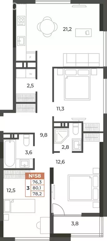 3-комнатная квартира: симферополь, караимская улица, 50 (78.2 м) - Фото 0