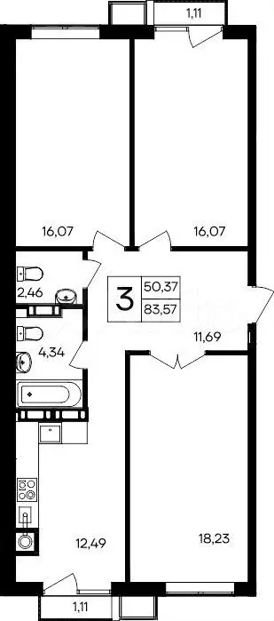 3-к. квартира, 83,6 м, 4/8 эт. - Фото 0