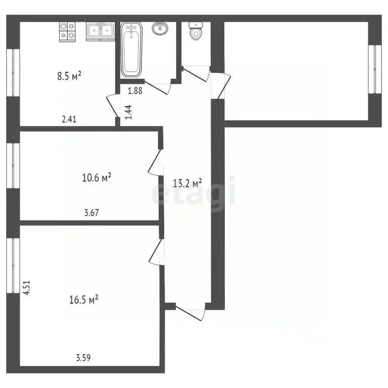 3-к кв. Ямало-Ненецкий АО, Ноябрьск Магистральная ул., 55Б (67.4 м) - Фото 1