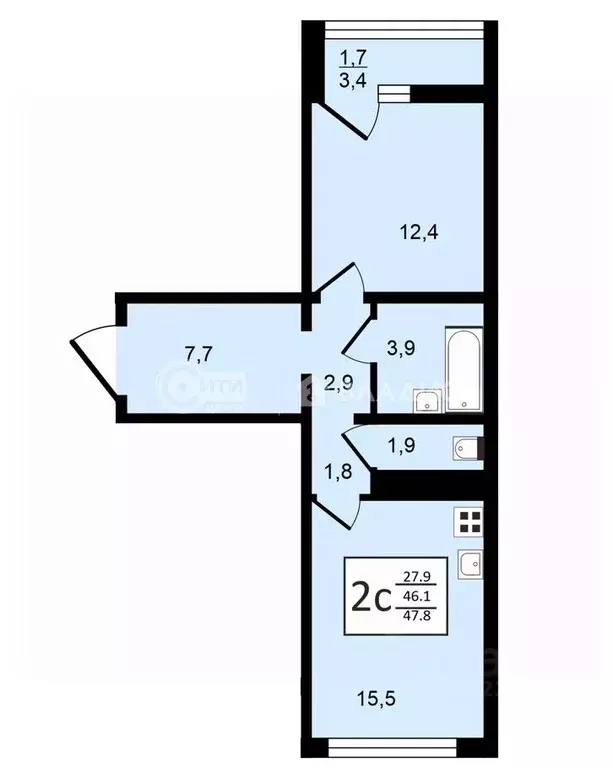 2-к кв. Воронежская область, Воронеж ул. Пескова, 8 (47.8 м) - Фото 0