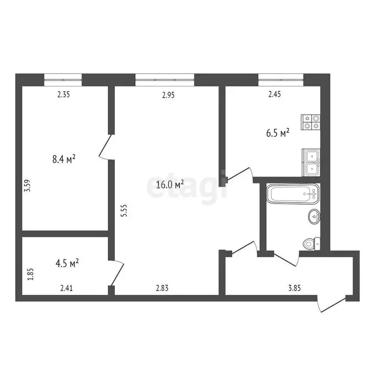 2-комнатная квартира: Орёл, Автовокзальная улица, 28 (42.7 м) - Фото 1