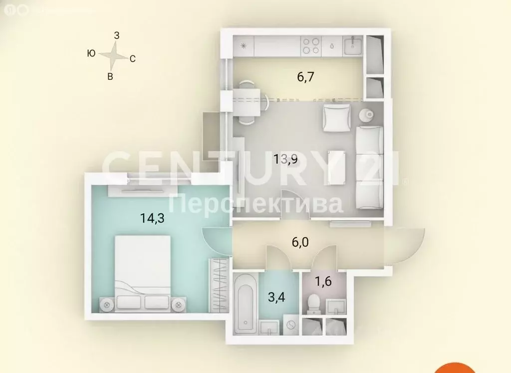 2-комнатная квартира: посёлок Развилка, Римский проезд, 13 (45 м) - Фото 1