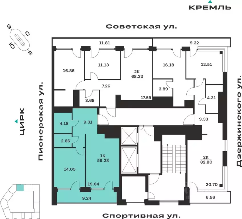 1-к кв. Тульская область, Тула ул. Болотникова, 4 (59.28 м) - Фото 2