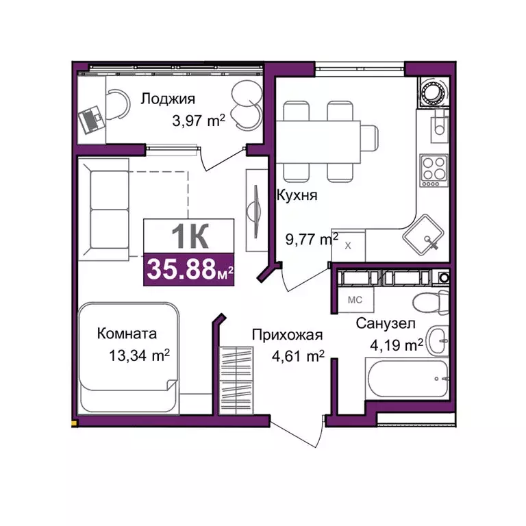 1-комнатная квартира: Симферополь, улица Батурина, 145 (33.89 м) - Фото 0