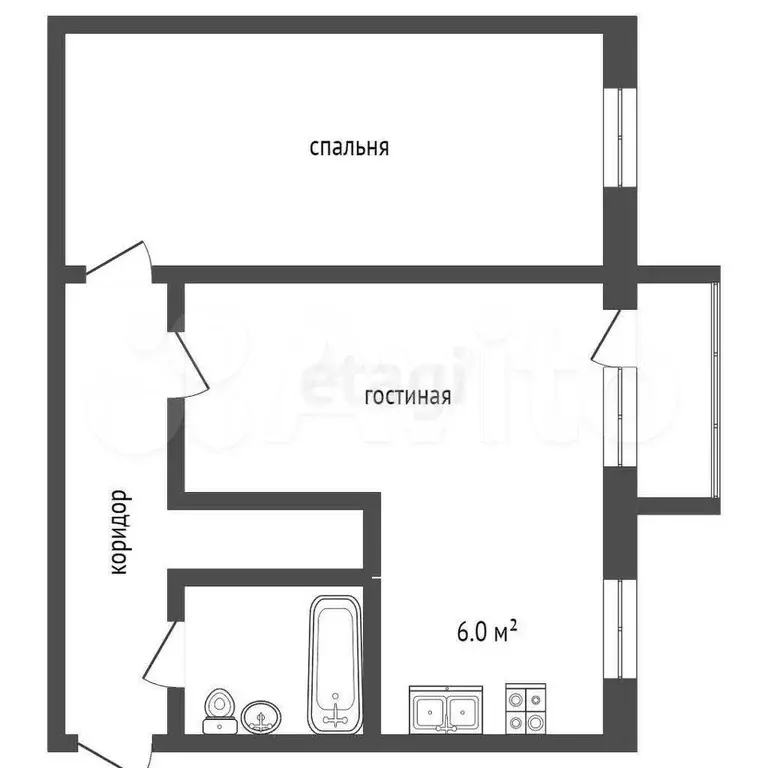 2-к. квартира, 44,3 м, 5/5 эт. - Фото 1