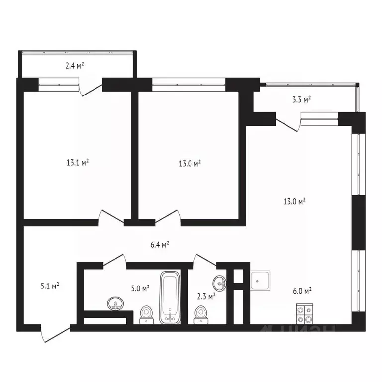 3-к кв. Тюменская область, Тюмень ул. Молодогвардейцев, 5к1 (65.6 м) - Фото 1