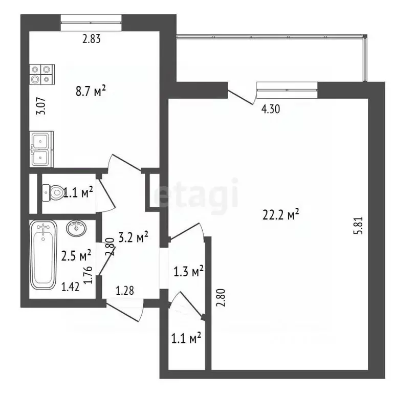 1-к кв. Алтайский край, Барнаул ул. Солнечная Поляна, 49 (40.1 м) - Фото 2