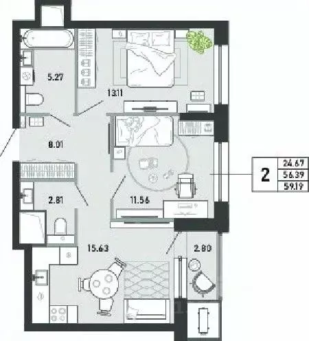 2-к кв. Тульская область, Тула ул. Фридриха Энгельса, 70А (59.19 м) - Фото 0