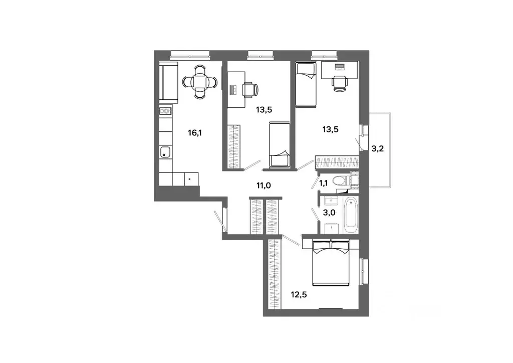 3-к кв. Ханты-Мансийский АО, Сургут 30А мкр,  (71.66 м) - Фото 0