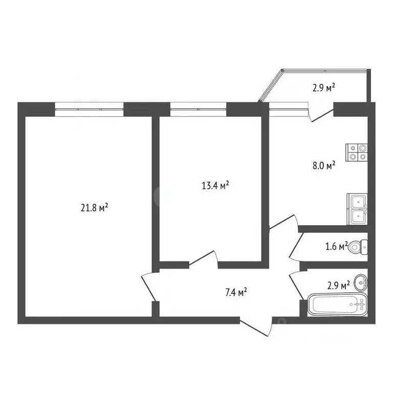 2-к кв. Тюменская область, Тюмень ул. Михаила Сперанского, 19 (56.0 м) - Фото 2