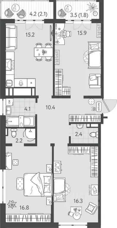 3-к кв. Краснодарский край, Краснодар Колхозная ул., 5/2к1 (87.15 м) - Фото 0